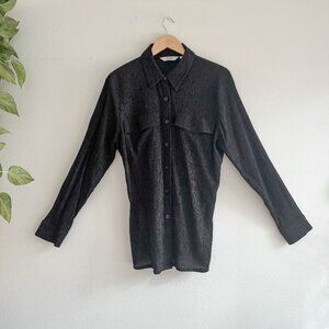 & Other Stories Textured Black Button up Dress Shirt with waist ties